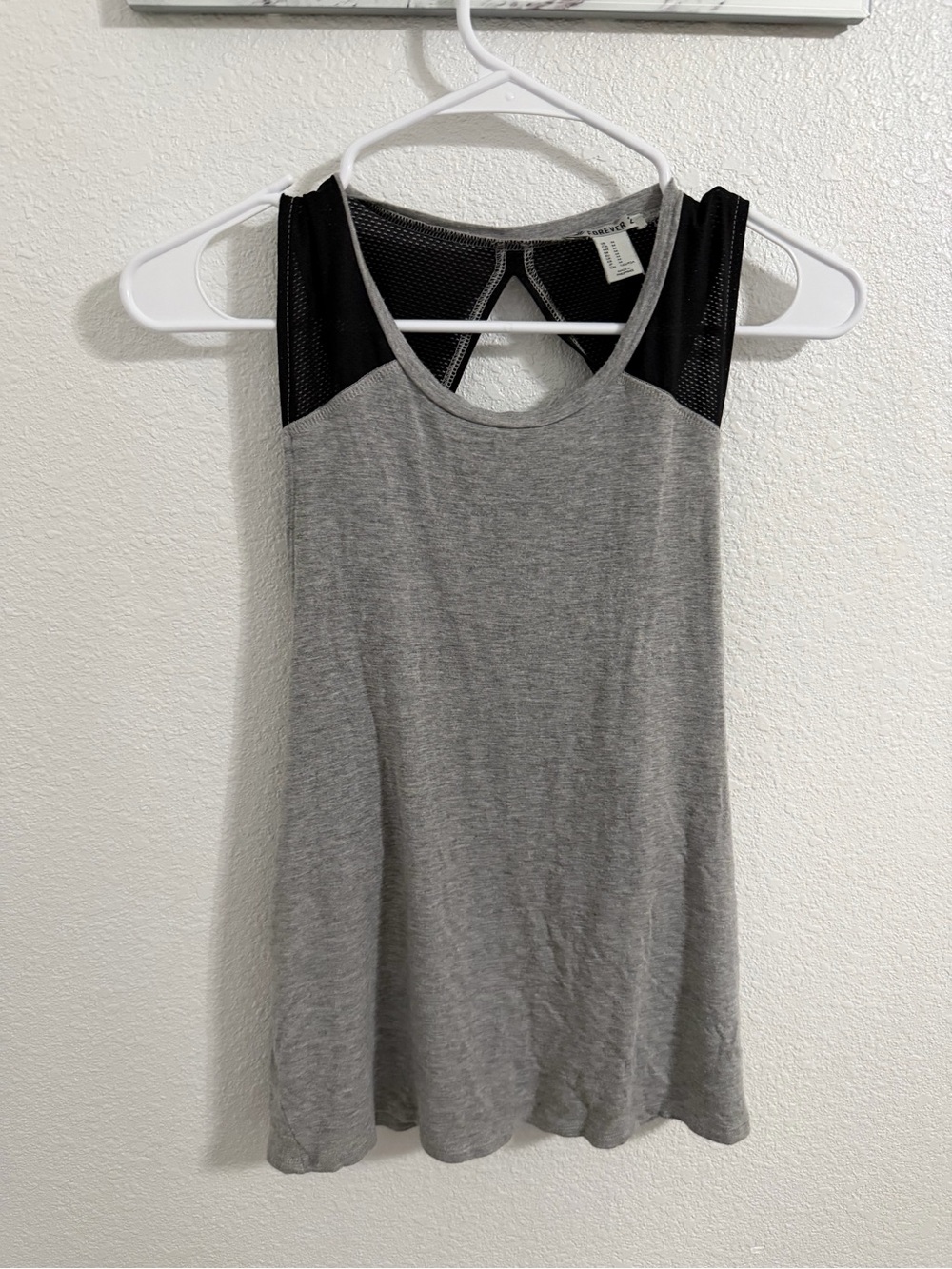 Forever 21 Grey Tank Top with Black Mesh Accents